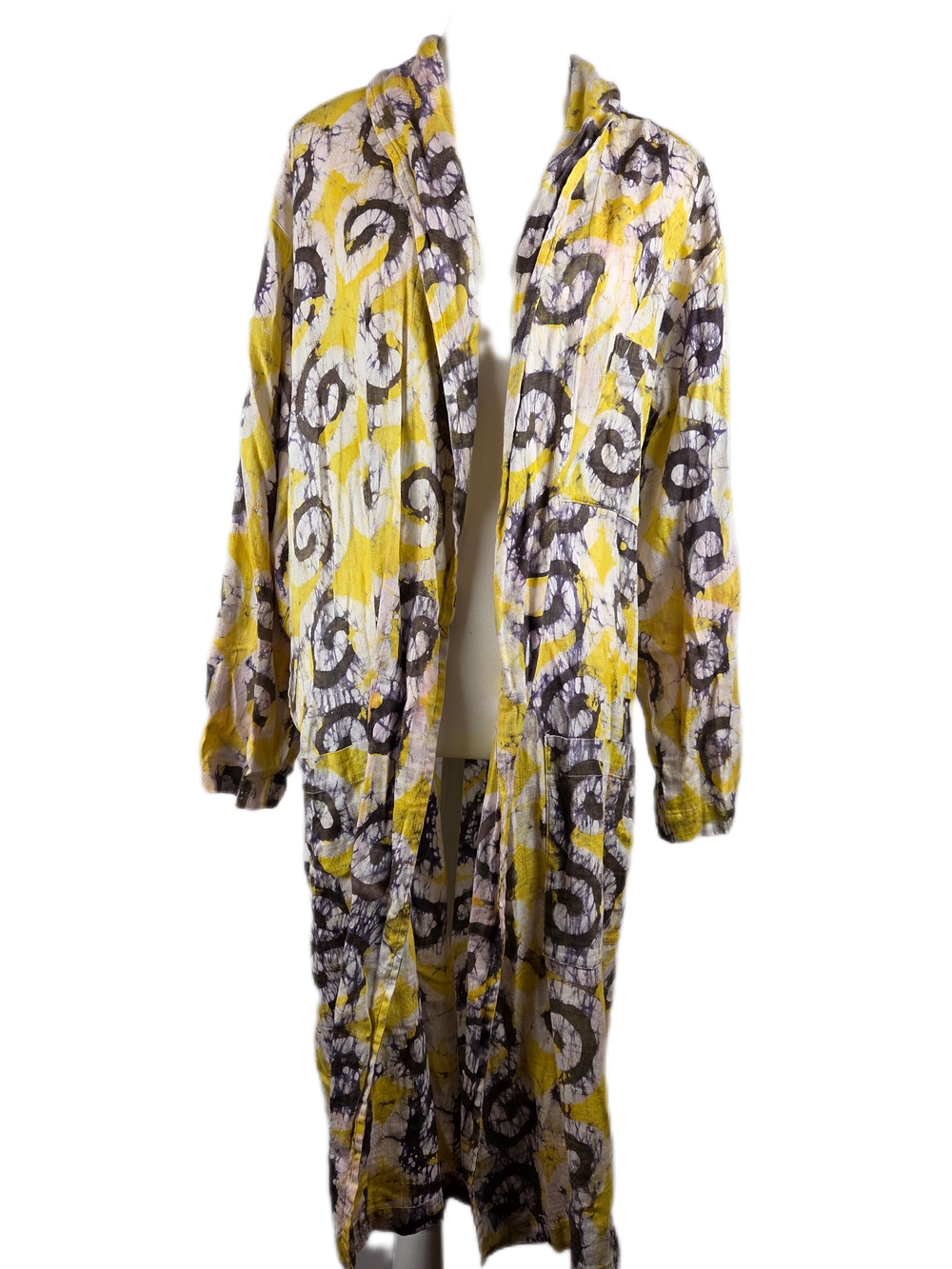 Royal Hut Lounge Duster Cardigan Yellow Charcoal Abstract Pattern - No Sash